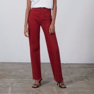 Red Zara High Waisted 90s Full Length Denim
